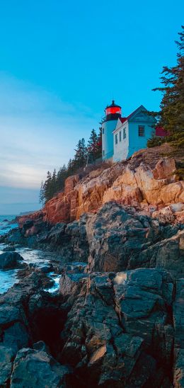 Bass-Harbor, Tremont, Maine, USA, cliff, sea Wallpaper 1440x3040
