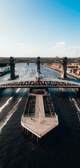 Newcastle, Great Britain, ship, river, city Wallpaper 1080x2280