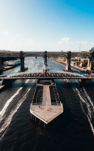 Newcastle, Great Britain, ship, river, city Wallpaper 800x1280