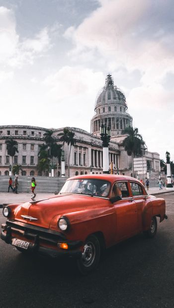 Обои 640x1136 Гавана, Куба, город, ретро машина