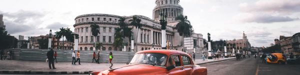 Havana, Cuba, city, retro car Wallpaper 1590x400