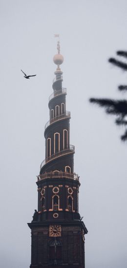 Copenhagen, Copenhagen, Denmark, tower, fog Wallpaper 1080x2280