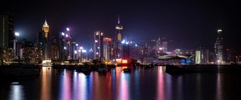 Hong Kong, night city Wallpaper 3440x1440