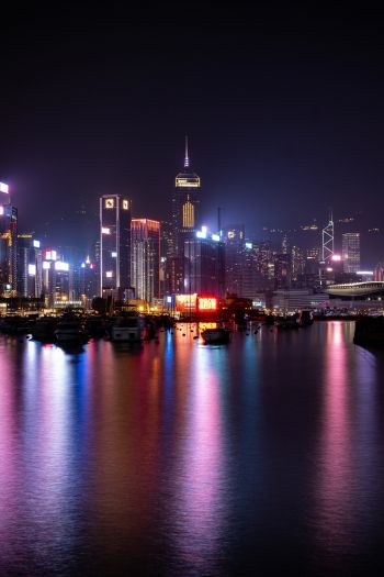 Обои 640x960 Гонконг, ночной город