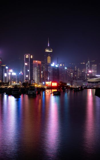 Обои 1600x2560 Гонконг, ночной город