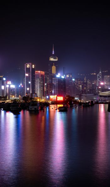 Обои 600x1024 Гонконг, ночной город
