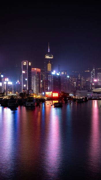 Обои 640x1136 Гонконг, ночной город