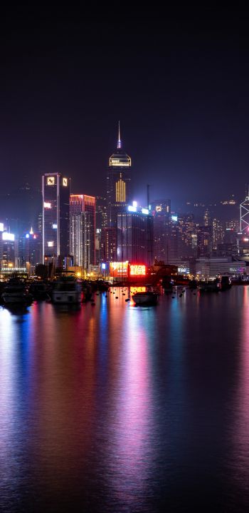 Обои 1080x2220 Гонконг, ночной город