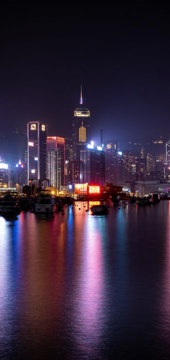Обои 1440x3040 Гонконг, ночной город