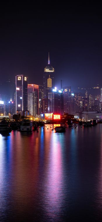 Обои 1170x2532 Гонконг, ночной город