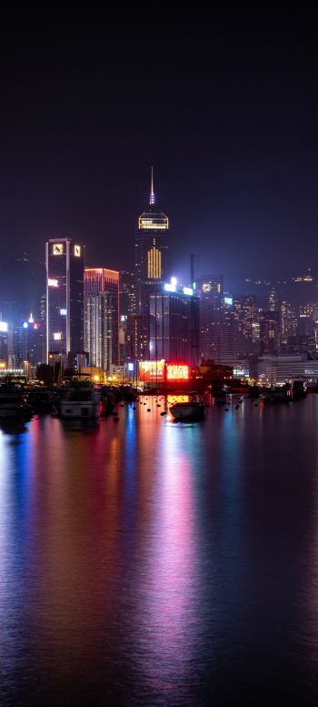 Обои 1080x2400 Гонконг, ночной город