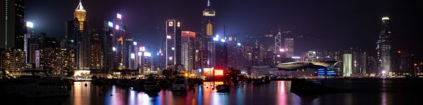 Hong Kong, night city Wallpaper 1590x400