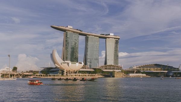 Singapore, office building, sea Wallpaper 3840x2160