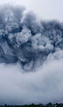 clouds, smoke, Gora Sinabung Wallpaper 600x1024