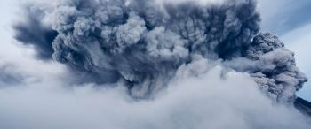 Обои 3440x1440 облака, дым, Гора Синабунг