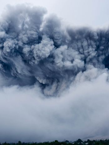 clouds, smoke, Gora Sinabung Wallpaper 1536x2048
