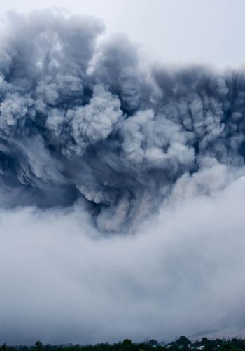 clouds, smoke, Gora Sinabung Wallpaper 1668x2388