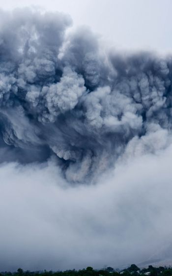 clouds, smoke, Gora Sinabung Wallpaper 1200x1920