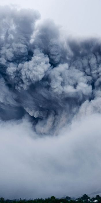 clouds, smoke, Gora Sinabung Wallpaper 720x1440