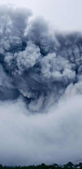 clouds, smoke, Gora Sinabung Wallpaper 1080x2220