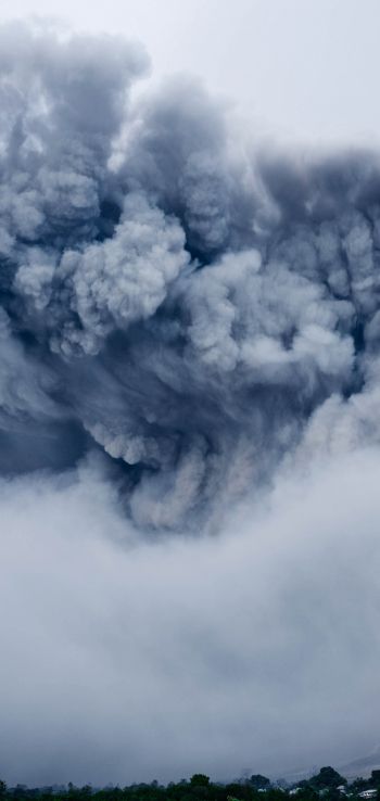 clouds, smoke, Gora Sinabung Wallpaper 1440x3040