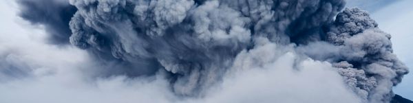 clouds, smoke, Gora Sinabung Wallpaper 1590x400