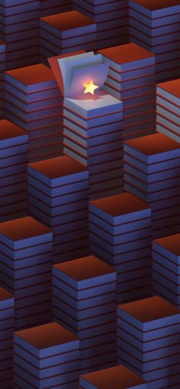 3D modeling, star, books Wallpaper 1284x2778