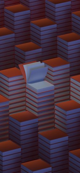 stacks of books, 3D modeling Wallpaper 1080x2340