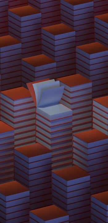 stacks of books, 3D modeling Wallpaper 1080x2220