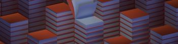 stacks of books, 3D modeling Wallpaper 1590x400