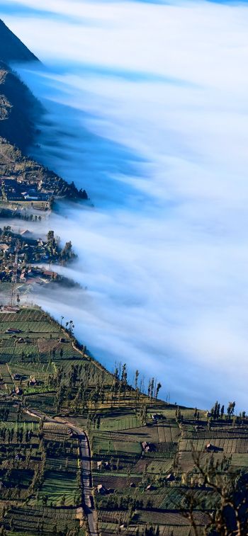 mountain Bromo, Indonesia, fog Wallpaper 1125x2436