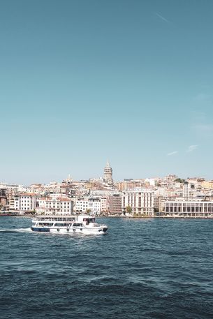 Istanbul, Galata, tower, sea Wallpaper 640x960