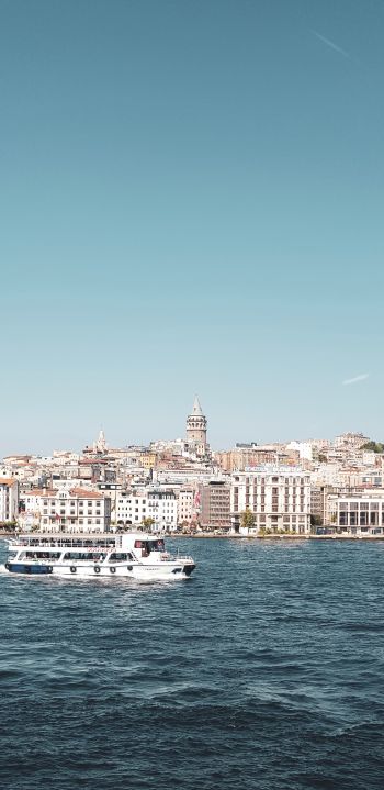 Обои 1080x2220 Стамбул, Галата, башня, море
