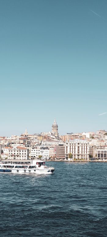 Istanbul, Galata, tower, sea Wallpaper 1440x3200