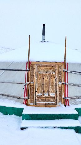Mongolia, tent, winter Wallpaper 720x1280