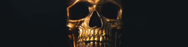 golden skull, black wallpaper Wallpaper 1590x400