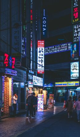 Обои 600x1024 Сеул, Южная Корея, неон, ночной город, городской пейзаж