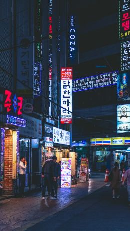 Обои 1440x2560 Сеул, Южная Корея, неон, ночной город, городской пейзаж