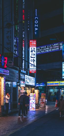 Обои 1080x2280 Сеул, Южная Корея, неон, ночной город, городской пейзаж