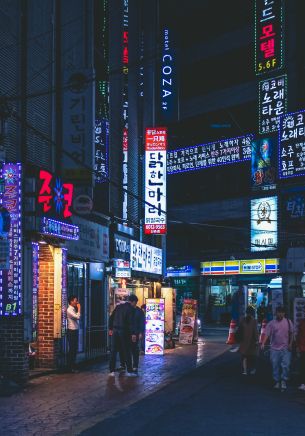 Seoul, South Korea, neon, night city, urban landscape Wallpaper 1668x2388