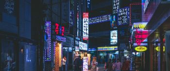 Seoul, South Korea, neon, night city, urban landscape Wallpaper 3440x1440