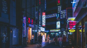 Seoul, South Korea, neon, night city, urban landscape Wallpaper 1280x720