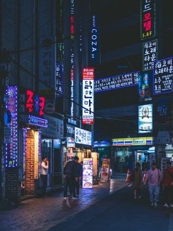 Seoul, South Korea, neon, night city, urban landscape Wallpaper 1620x2160