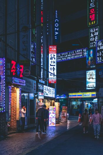 Seoul, South Korea, neon, night city, urban landscape Wallpaper 640x960