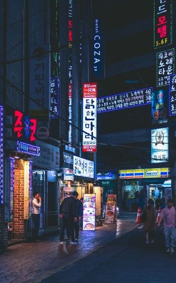 Обои 1200x1920 Сеул, Южная Корея, неон, ночной город, городской пейзаж