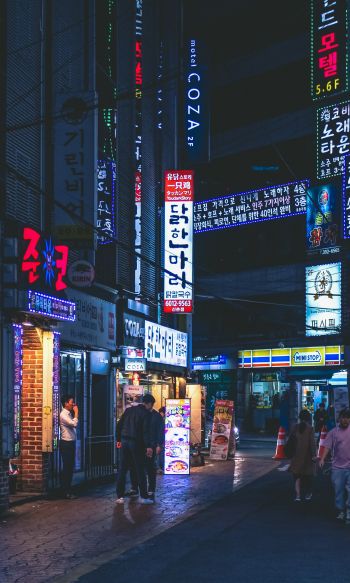 Seoul, South Korea, neon, night city, urban landscape Wallpaper 1200x2000