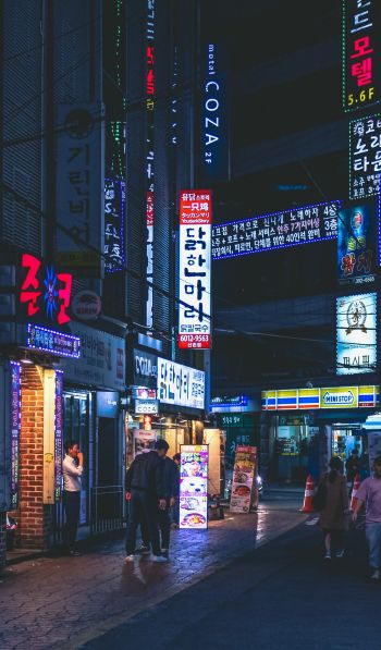 Обои 600x1024 Сеул, Южная Корея, неон, ночной город, городской пейзаж