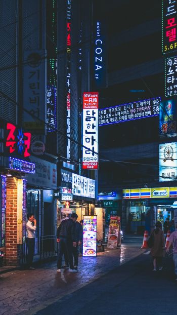 Обои 1440x2560 Сеул, Южная Корея, неон, ночной город, городской пейзаж