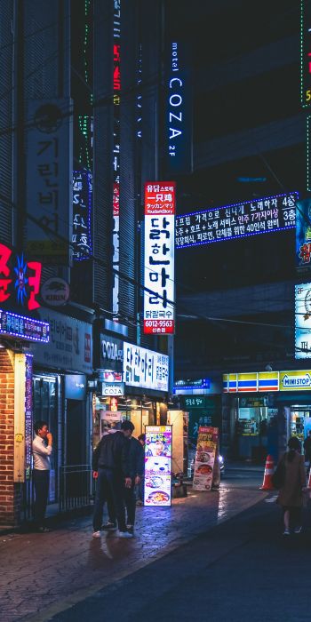 Обои 720x1440 Сеул, Южная Корея, неон, ночной город, городской пейзаж