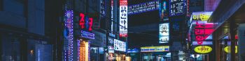 Seoul, South Korea, neon, night city, urban landscape Wallpaper 1590x400